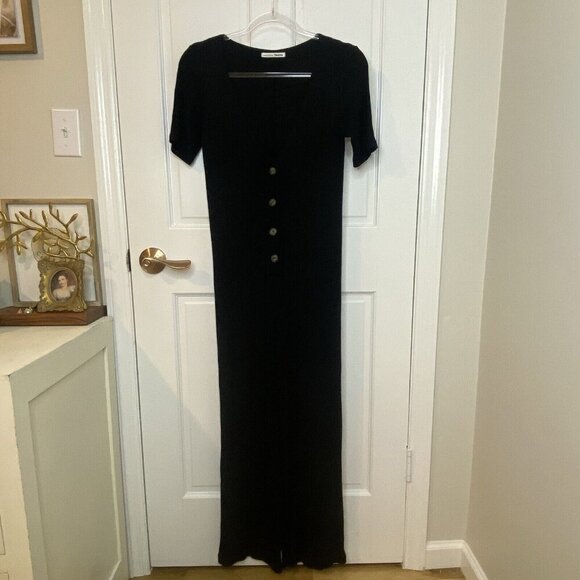 REFORMATION Jeans Black Camille Ribbed Knit Button V-Neck Stretchy Jumpsuit XS - Picture 6 of 13